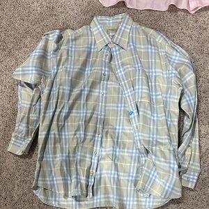 Burberry Men's Plaid Shirt - Light Blue and Beige